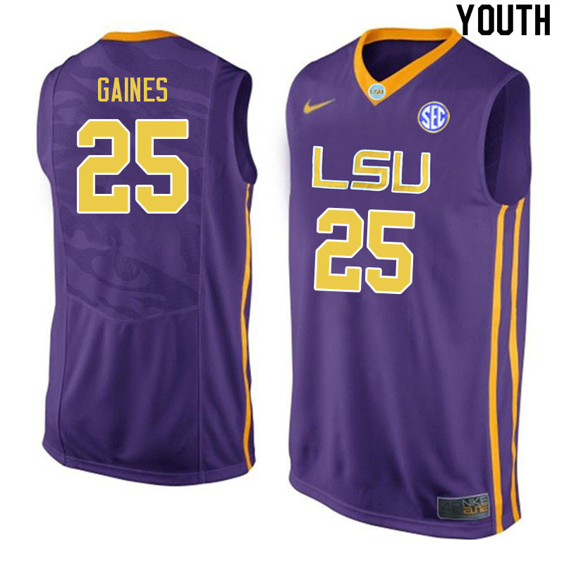Youth #25 Eric Gaines LSU Tigers College Basketball Jerseys Sale-Purple